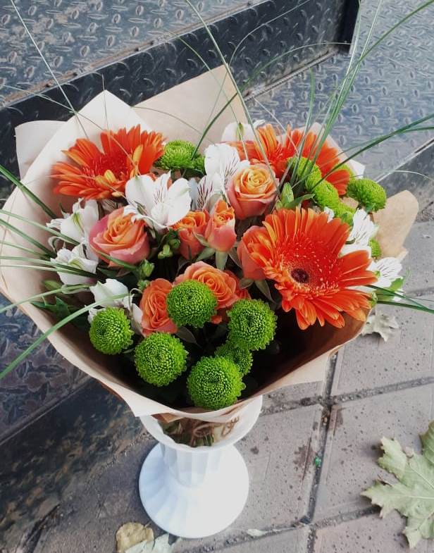 Букет цветов из: Герберы, Хризантемы, Альстромерии и Розы в Персиановском