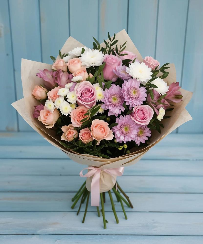 Букет цветов из: Хризантемы, Розы и Альстромерии в Персиановском