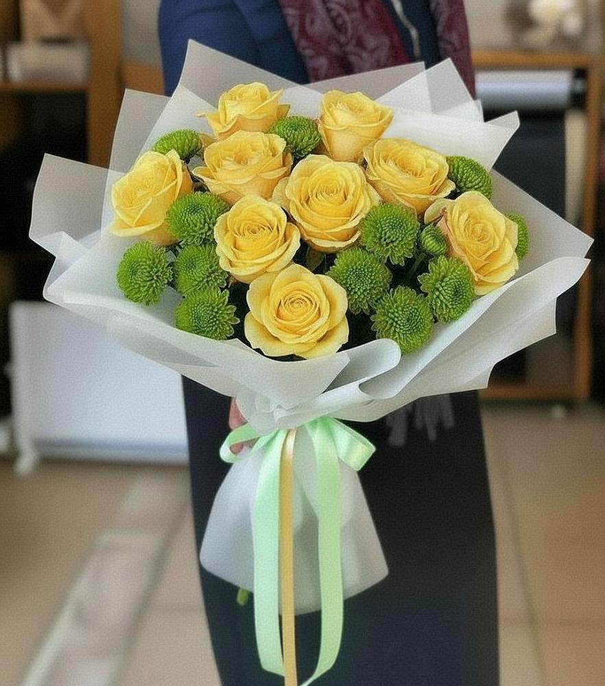 Букет цветов из: Хризантемы и Розы в Персиановском