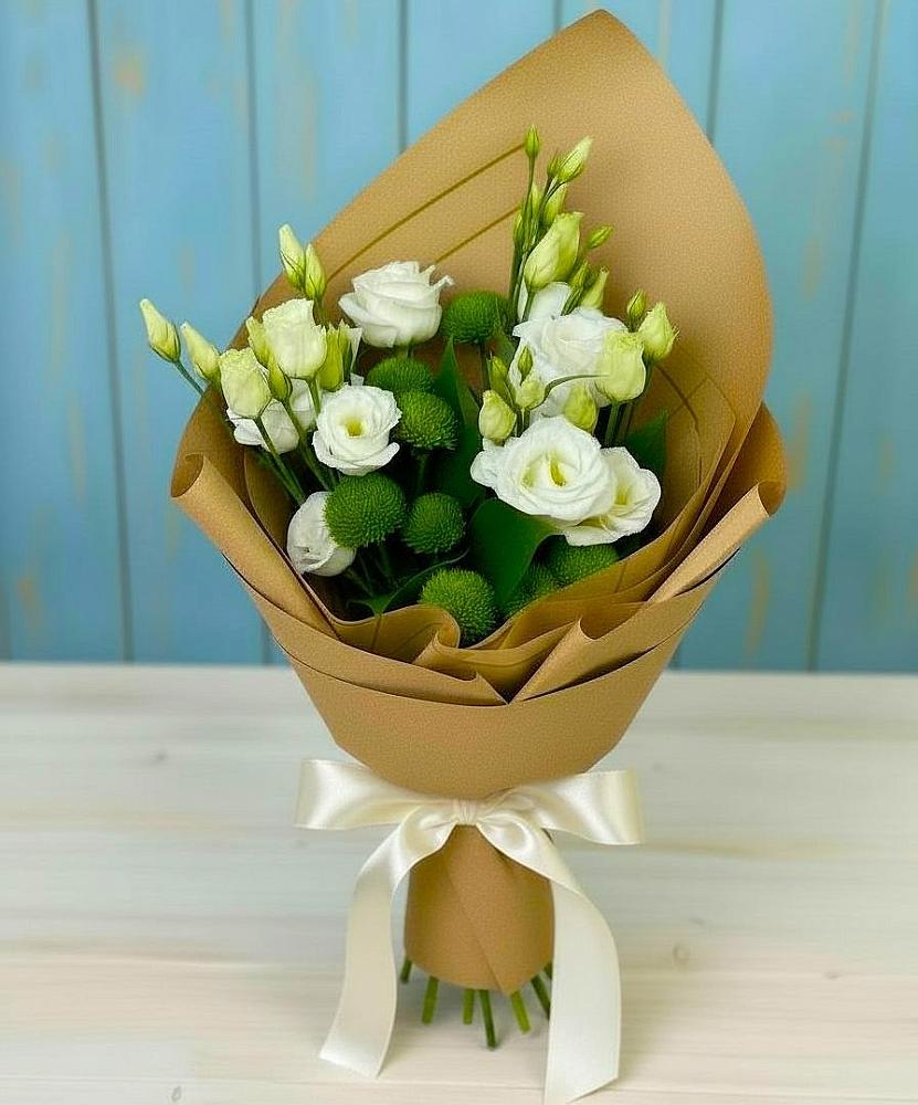 Букет цветов из: Хризантемы и Лизиантусы в Персиановском