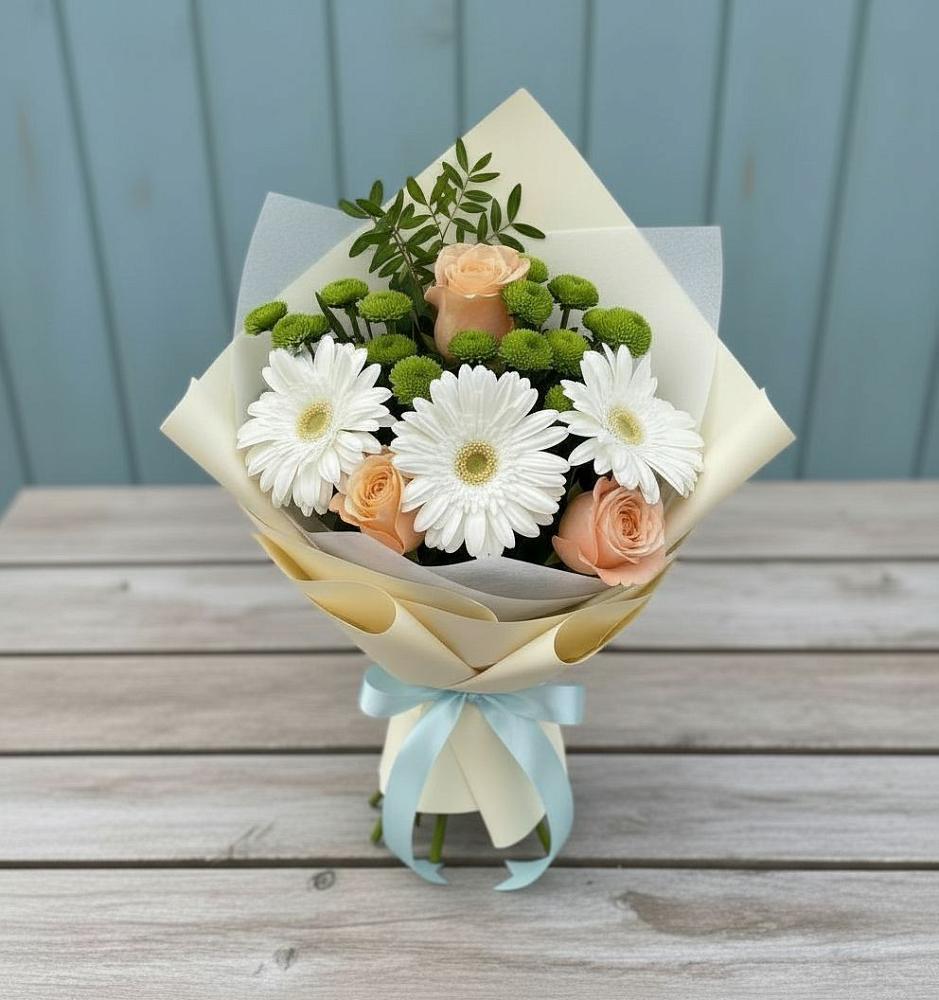 Букет цветов из: Герберы, Розы и Хризантемы в Персиановском