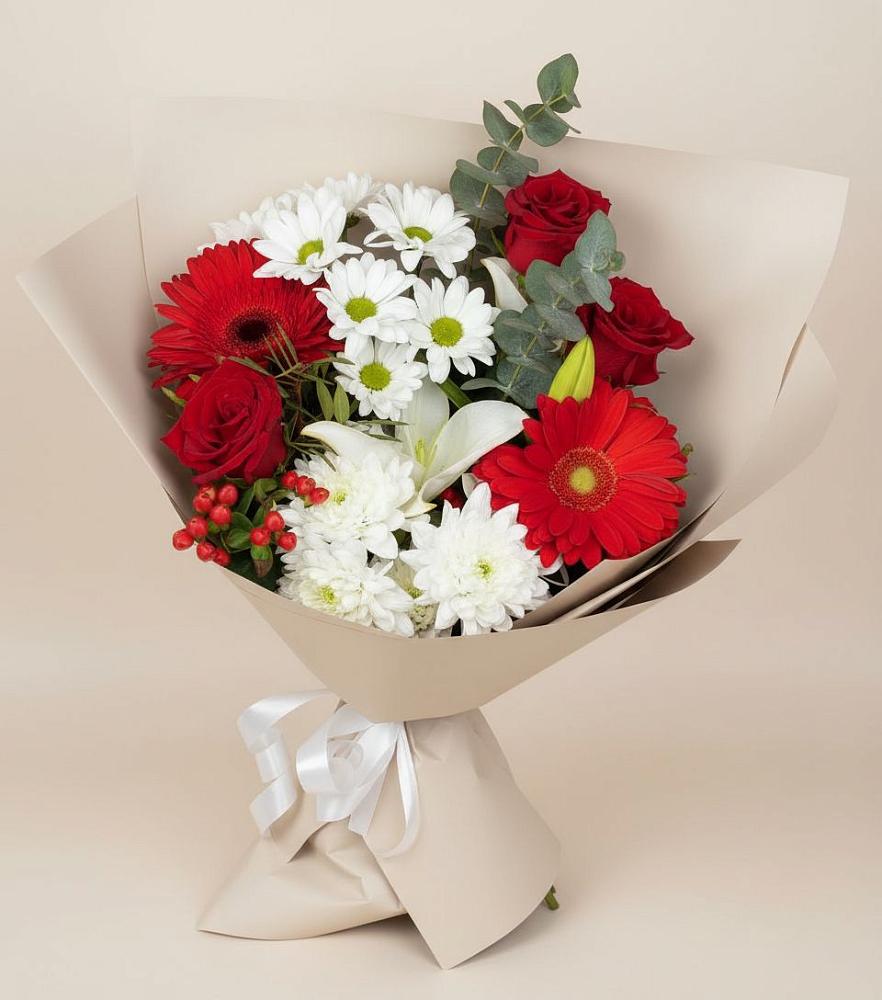 Букет цветов из: Розы, Хризантемы, Герберы и Лилии в Персиановском