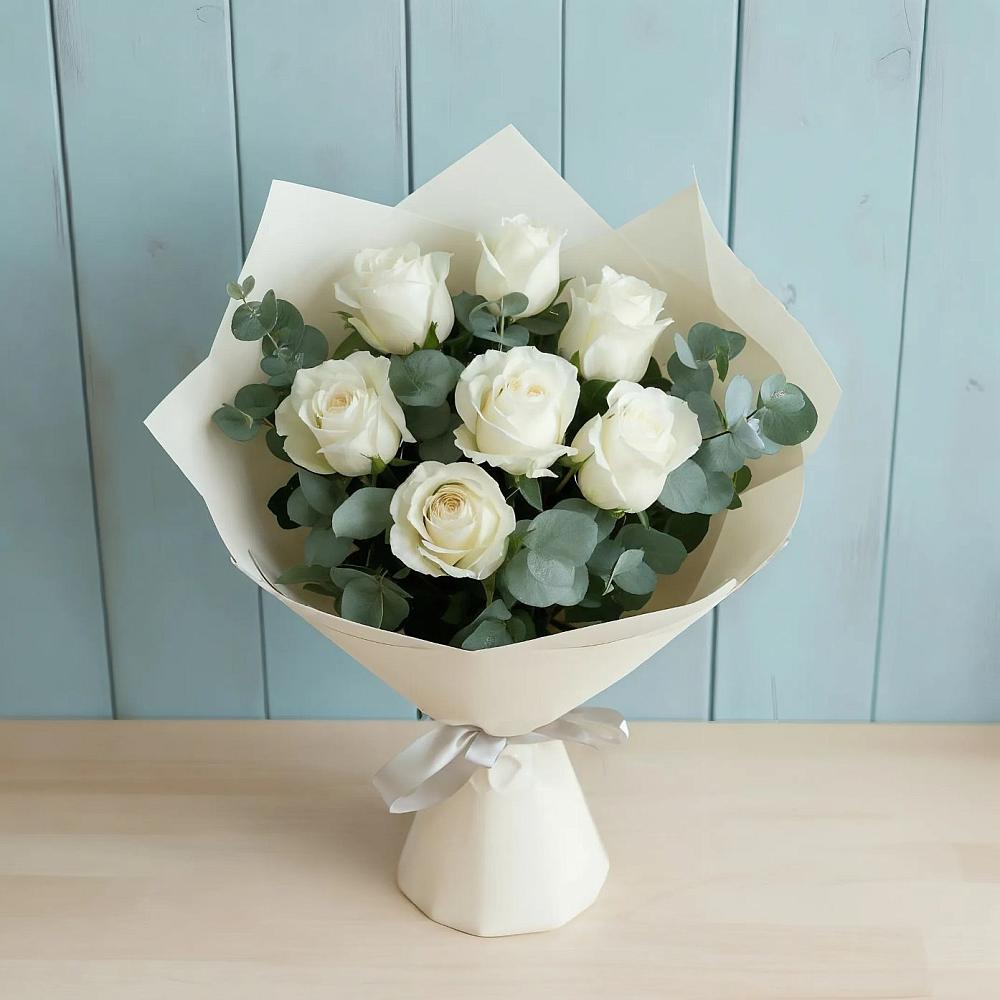 Букет Белые розы в Эвкалипте в Персиановском