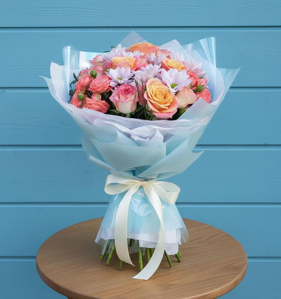 Букет цветов из: Хризантемы и Розы в Персиановском