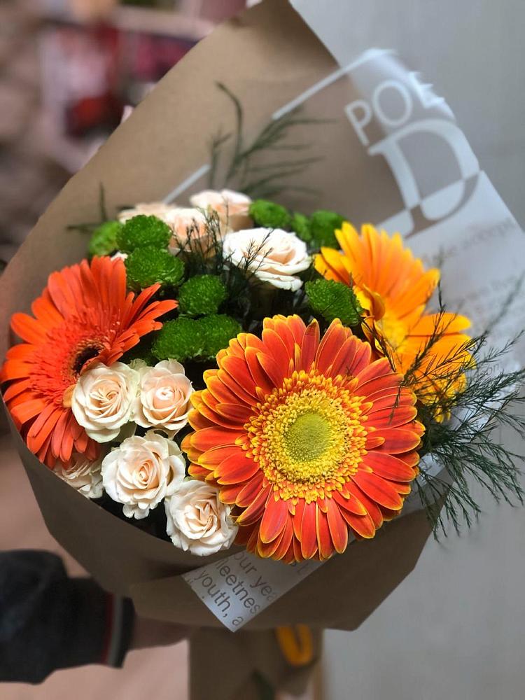 Букет цветов из: Герберы, Хризантемы и Розы в Персиановском