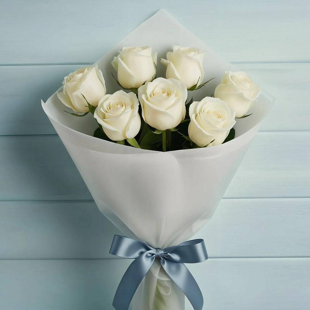 Букет 7 Белых роз Эдлесс Лав в Персиановском